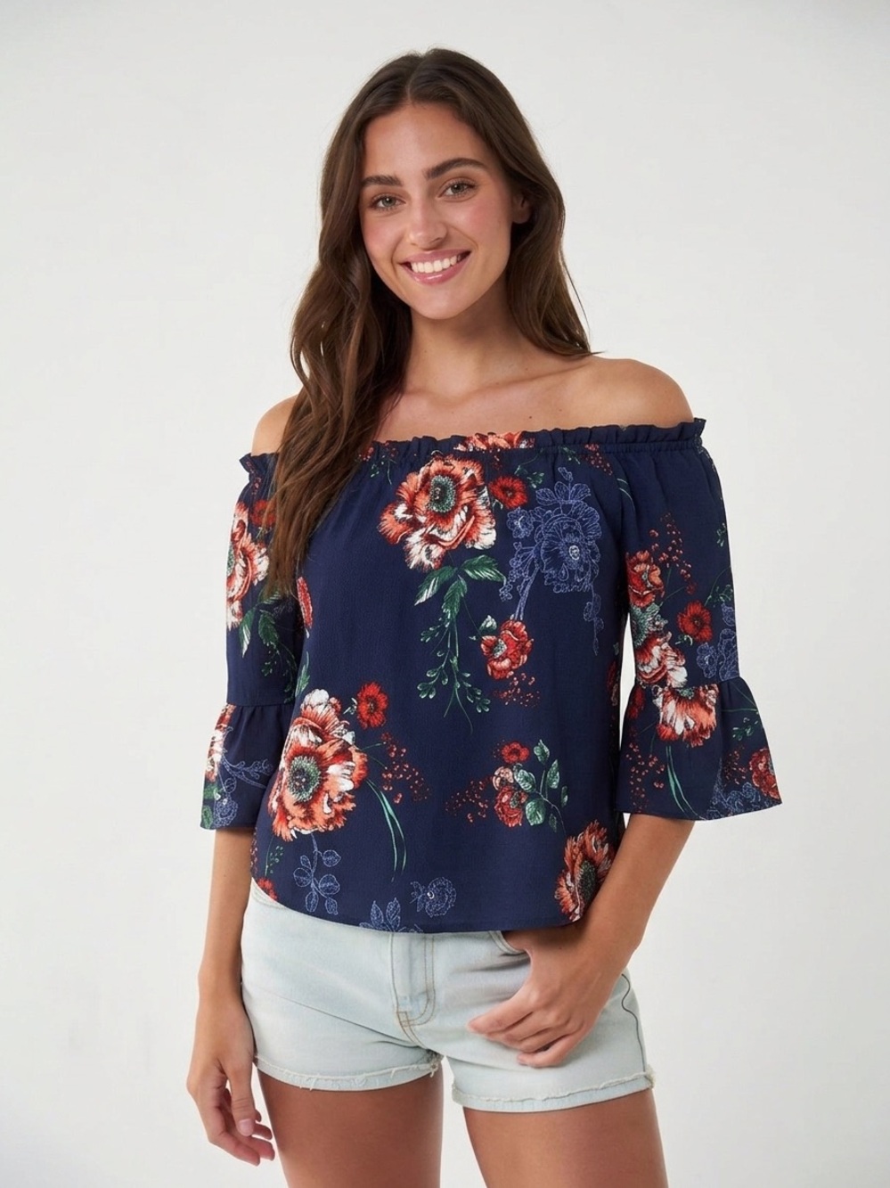 💗5 FOR $25💗 Lydelle Floral Off The Shoulder Flounce Sleeve Blouse S